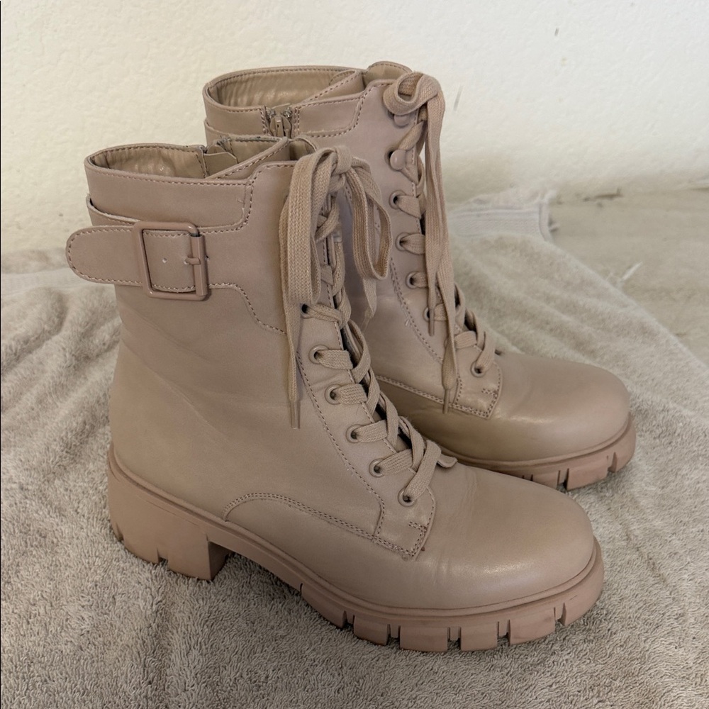MIA Beige Lace-Up Combat Boots